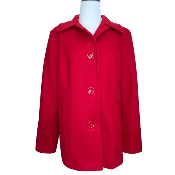 London Fog Red Wool Blend Pea Coat Single Button L - Picture 17 of 17